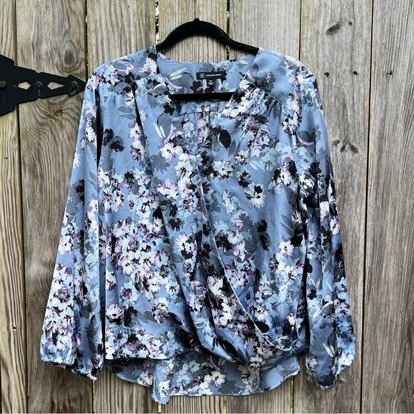 INC International Concepts Tops - INC International Concepts Blue Gray White Floral Long Sleeve Top Women’s PXL